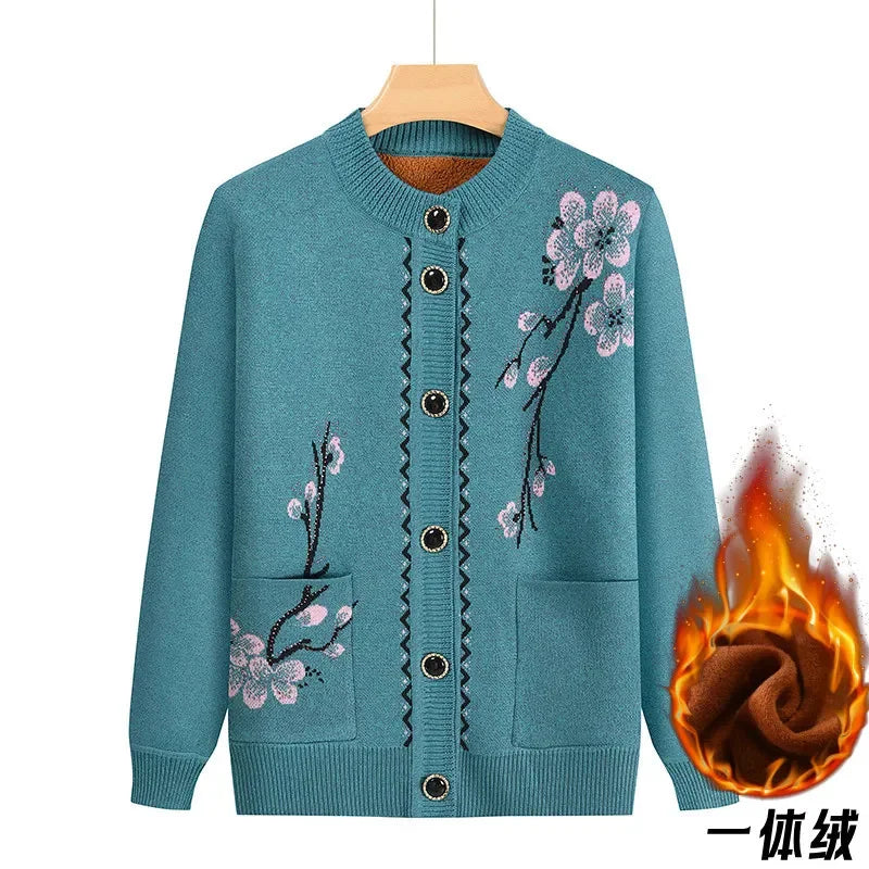Oma Strickjacke Mittleren Alters und Ältere Frauen Pullover Mantel Frühling Herbst Warme Lange Ärmel Stricken Tops Mutter Geladen