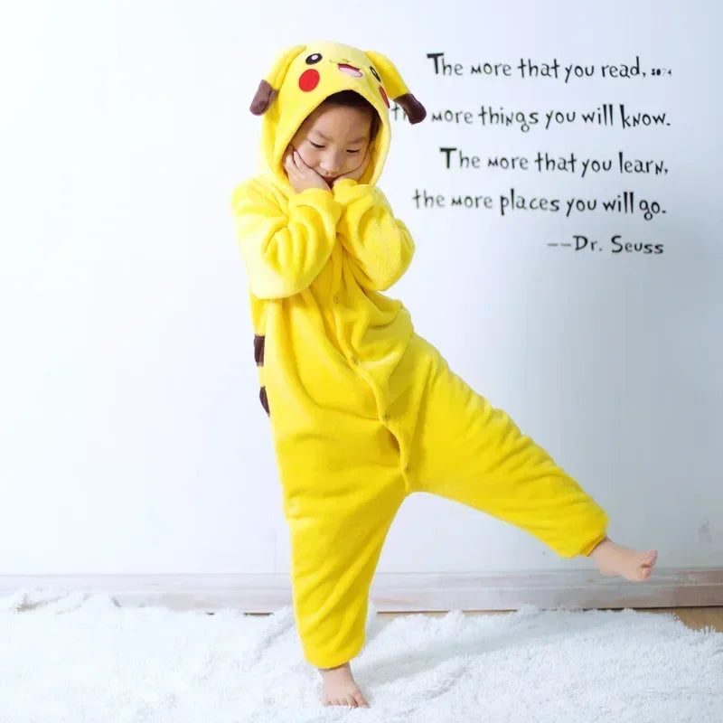 Pokemon Pikachu Warme Flanell Homewear Kinder Herbst Winter Weiche Onesie Cosplay Tier Hoodie Pyjamas Eltern-kind-Mädchen Nachtwäsche