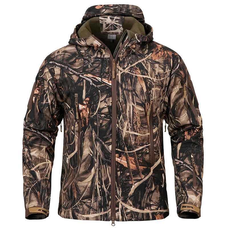 Männer Silent Soft Shell Camouflage Taktische Jacke Wasserdichte Warme Fleece Jagd Jacken Outdoor Wandern Angeln Mit Kapuze Mantel