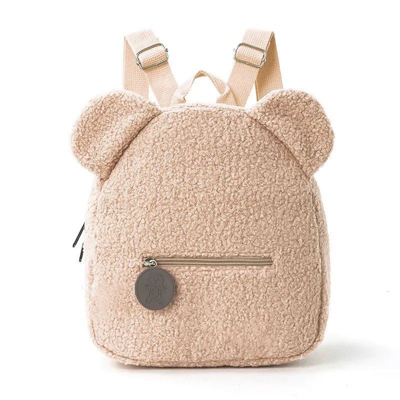 Niedlicher Fleece-Rucksack mit Bärenohren für Mädchen, 1 Stück warmer kleiner Tagesrucksack aus Lammwolle, lässiger Kinder-Schulranzen-Rucksack für Reisen, Einkaufen