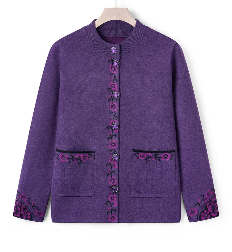 Knöpfe Langarm Mutter mittleren Alters verdicken Strickjacke Pullover Top Oma Wolle Strick mantel Herbst Winter Damen bekleidung