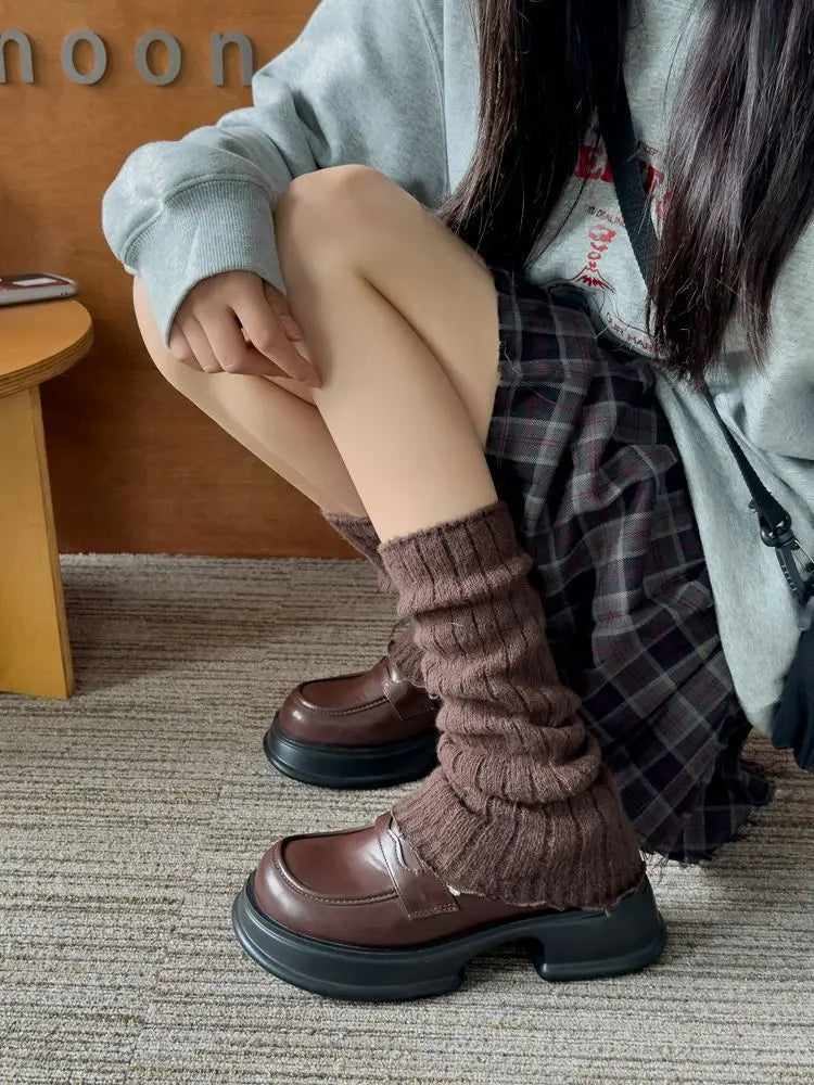 Herbst Winter Damen Beinwärmer Schwarz Weiß Gestrickte Fußabdeckung Lange Socken JK Japanische Mode Lolita Süße Mädchen Beinwärmer Neu