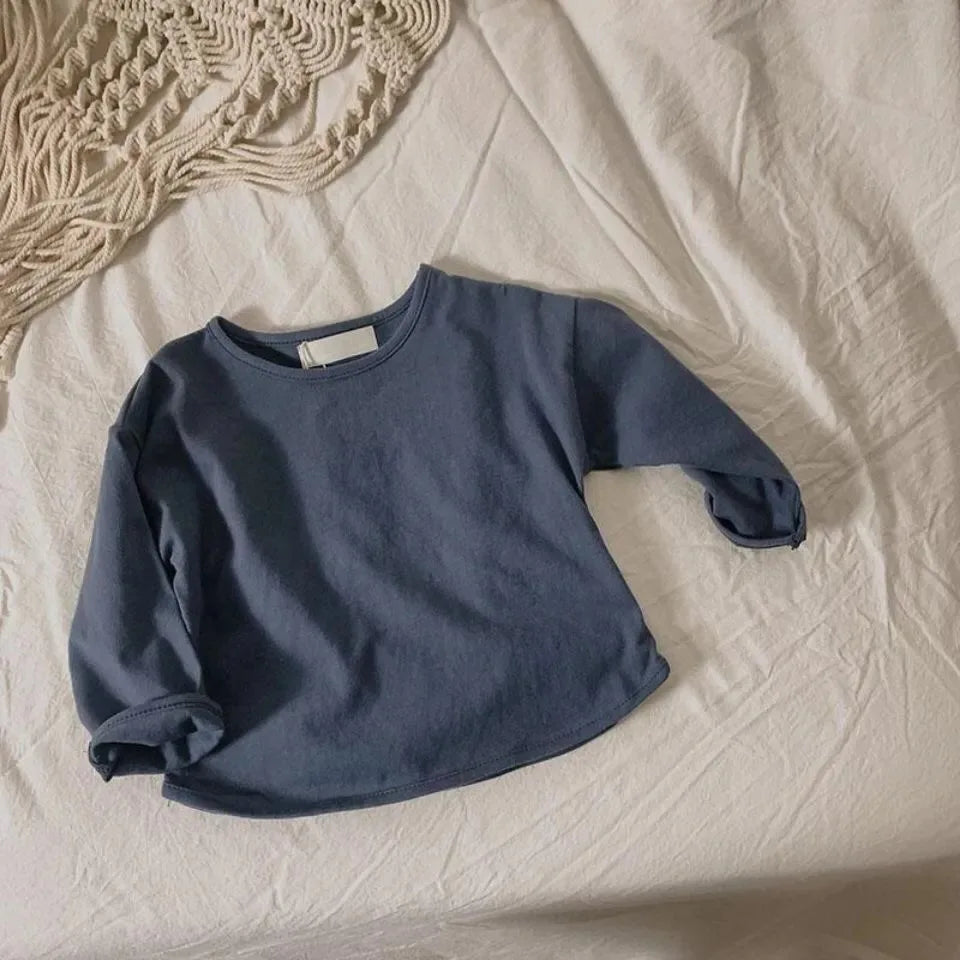 Herbst Winter Junge Mädchen Kinder solide lange Ärmel Bottom ing Shirt Kind lose T-Shirt Retro Baby Baumwolle Tops Kleinkind lässig T-Shirts