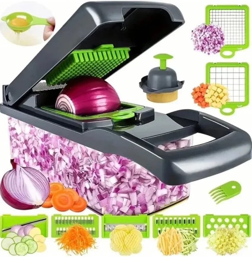 Multifunktionaler Gemüsehacker mit Griff, Lebensmittelrost, Lebensmittelhacker, Gemüseschneider, Dicer, geschnitten, 14/16 in 1, Küchenartikel, Cocina