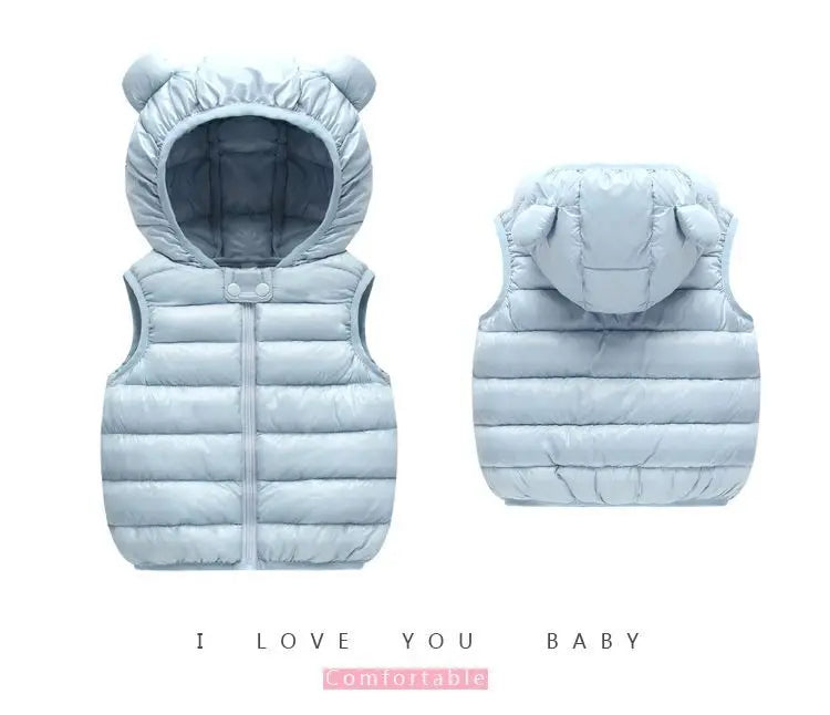 Neue Baby Jungen Mädchen Warme Daunenweste Herbst Winter Baumwolle Weste Mit Ohren Kinder Oberbekleidung Kinder Kleidung Kapuzenjacke Westen