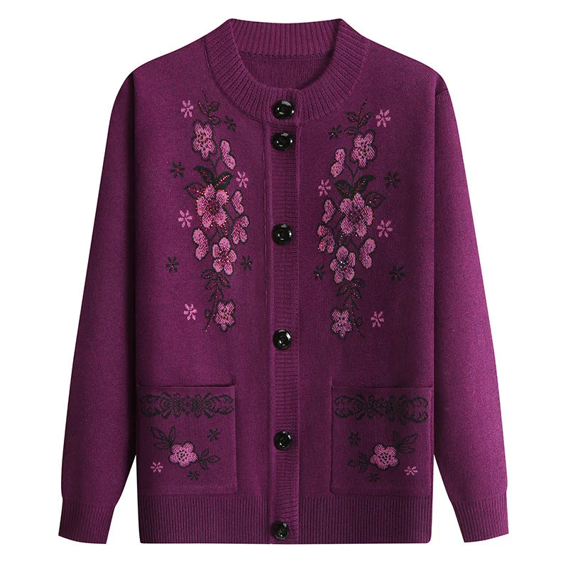 Dicke warme Oma Winter Pullover Strickjacke Frauen Kleidung mittleren Alters ältere Mutter Frühling Herbst Mantel stricken alte Dame Top XL-4XL