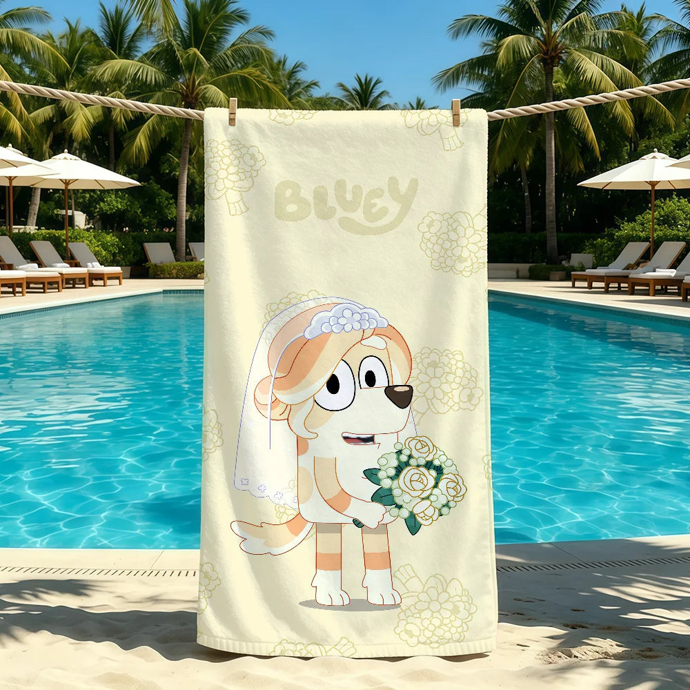 Cartoon Cute B-Bluey-ES Handtuch für Outdoor-Camping, Strandtuch, super saugfähiges, schnell trocknendes Sommerhandtuch