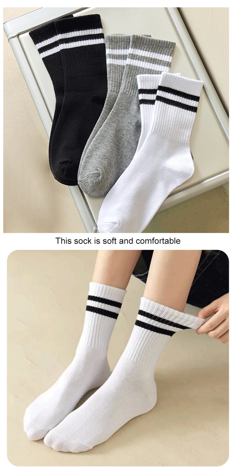3/6 Paar Damen-Mid-Tube-Socken, einfarbig, Herbst und Winter, atmungsaktiv, bequem, Sport, schweißabsorbierend, Herren- und Damensocken