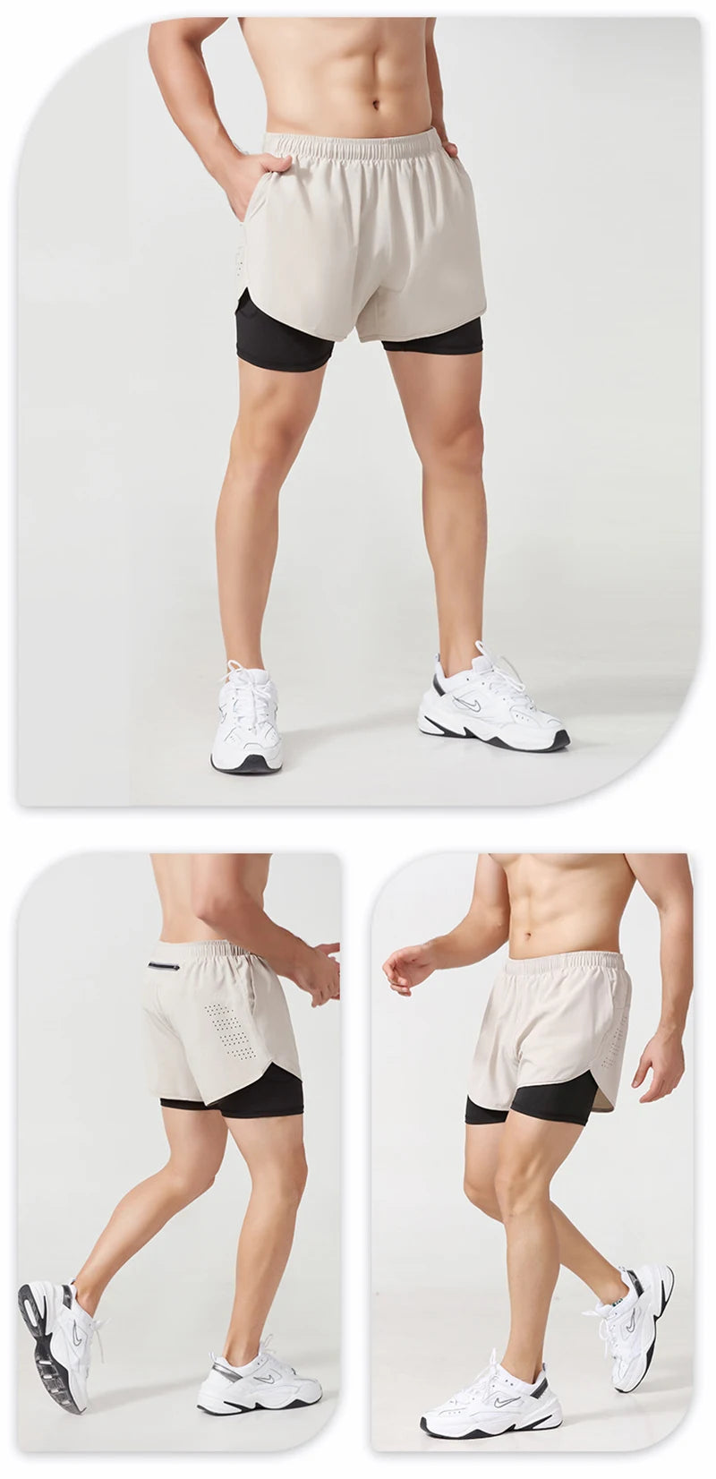 Männer Laufshorts Schnell trocknend Fitness Schwarz Doppel Schicht Shorts Männer Neue Sport Workout Training Bodybuilding Kurze Hosen