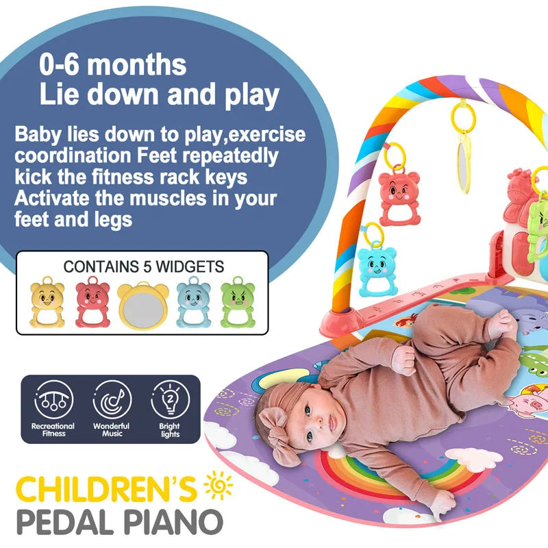Baby Music Activity Gym Carpet Play Mat Newborn Rug Pedal Piano Keyboard Infant Fitness Rack Playmat Crawling Game Pad Toy Gift