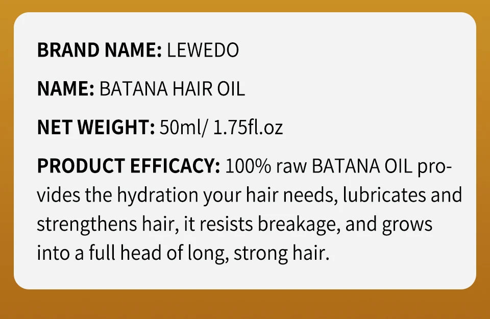 Lewedo Naturals Batana-Öl, schnelles Haarwachstum für Männer und Frauen, reines Batana-Öl, nährt glänzendes Haar, gesunde Haarpflege, Anti-Haarausfall