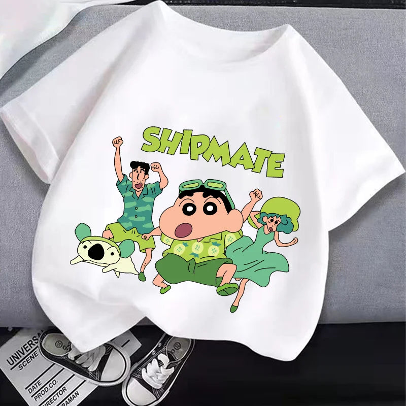 Crayon Shin-chan Dad Mom T-Shirt Kids Tops Adults Boy Girl Summer Parent-Child Clothes T-Shirt Family Partner Look Anime Gift