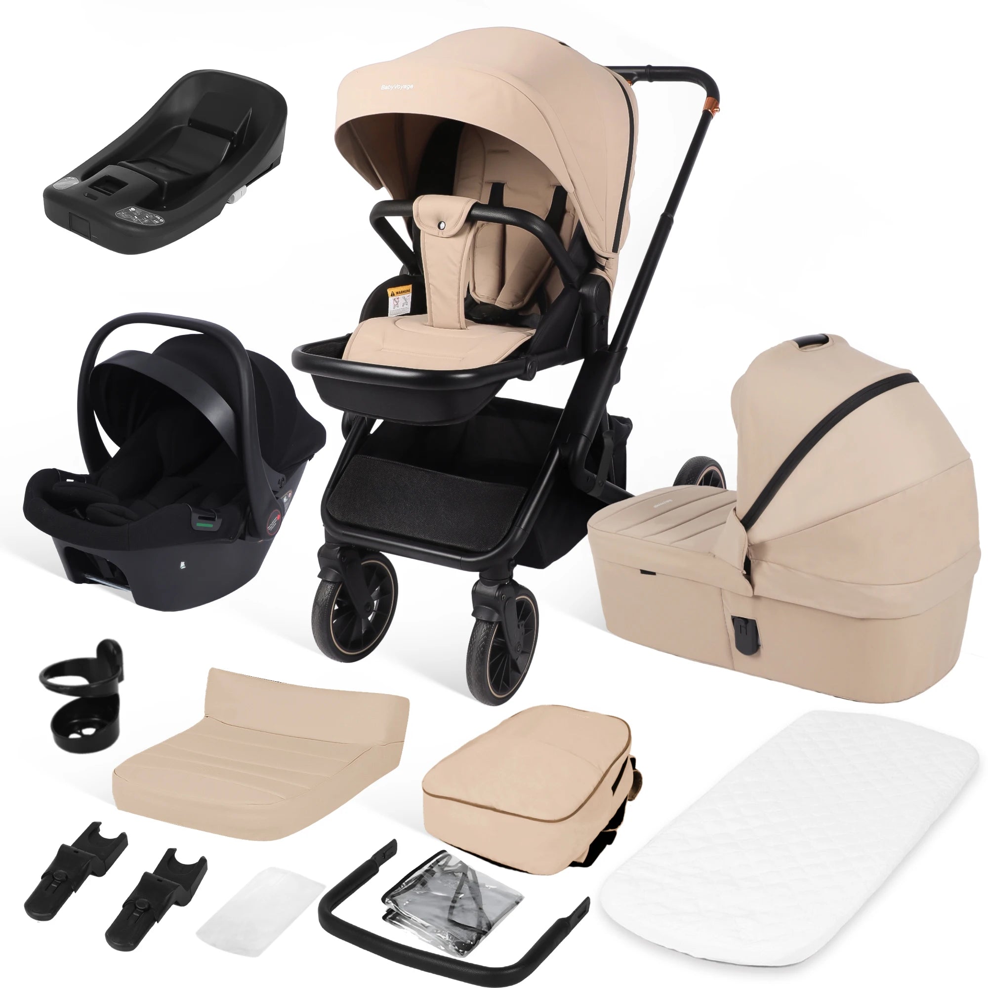 4-in-1-Kinderwagen mit Babyschale und ISOFIX-Basis, multifunktionaler, umkehrbarer Kinderwagen für Neugeborene, Hochsitz-Reisesystem