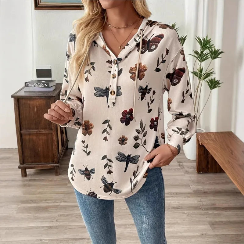 Modische Mit Kapuze Zipper Gedruckt Sweatshirt Frauen Lange ärmeln Lose Vielseitig Herbst Und Winter Pullover Herbst Damen Kleidung