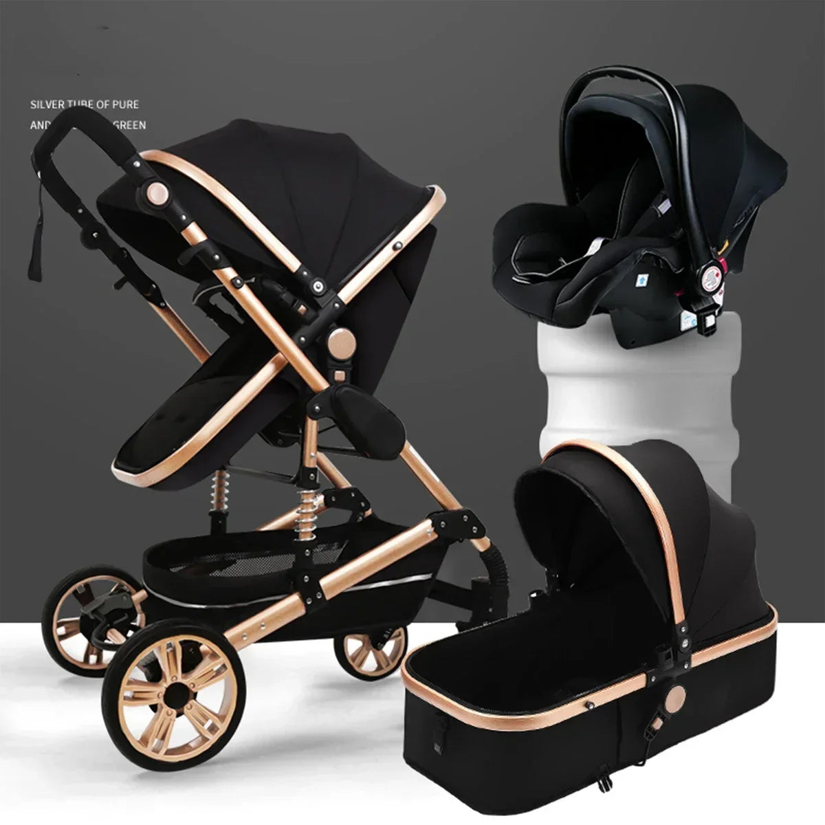 3-in-1-Kinderwagen, klappbar, beidseitig nutzbar, für alle Jahreszeiten, Kinderwagen, Babykutsche, hohe Sitzposition, für Neugeborene, Reisen