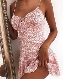 Mini-Kleider in A-Linie mit Blumenmuster, sexy Damen-Dating-Kleid, trägerloses, rückenfreies Kleid, Boho, einfarbig, Strandkleidung