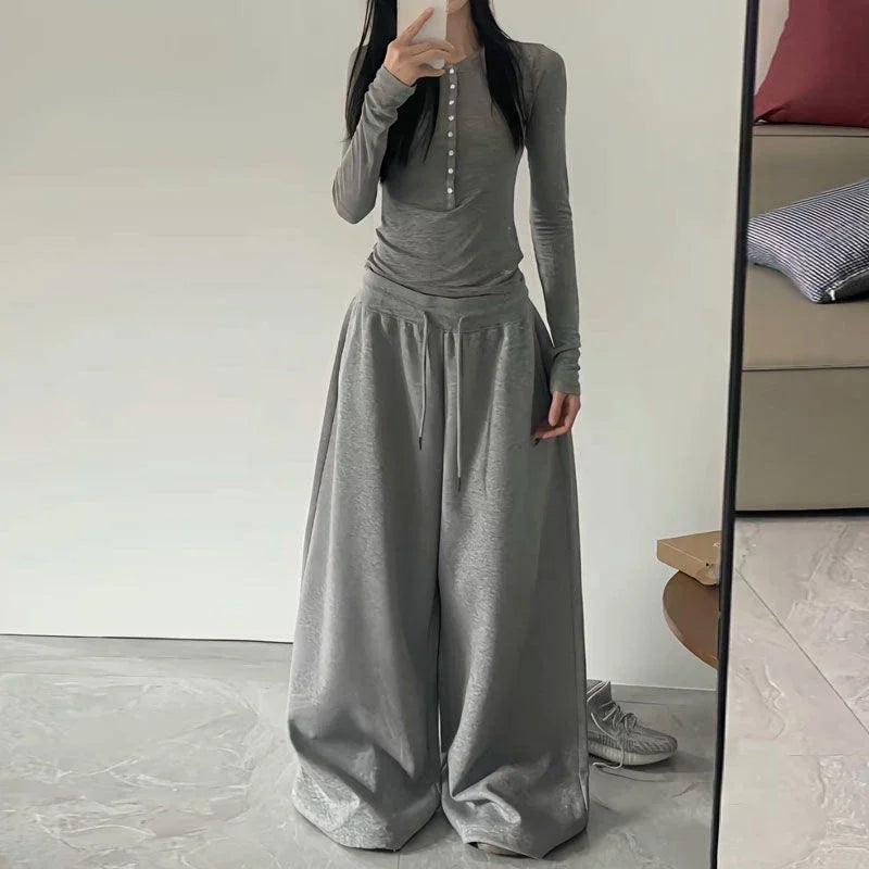 Amerikanischen Retro Hip-Hop Übergroßen Frau Schwarz Casual Jogginghose Koreanische Streetwear Lose Jogging Hosen Hohe Taille Breite Bein Hosen