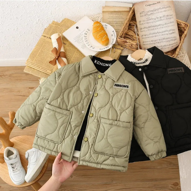 Herbst Kinder Baumwolle Jacke Winter Jungen Einfarbig Dicke Plus Samt Warme Mantel Für 3-10 Jahre Teen Kinder oberbekleidung Kleidung ﻿