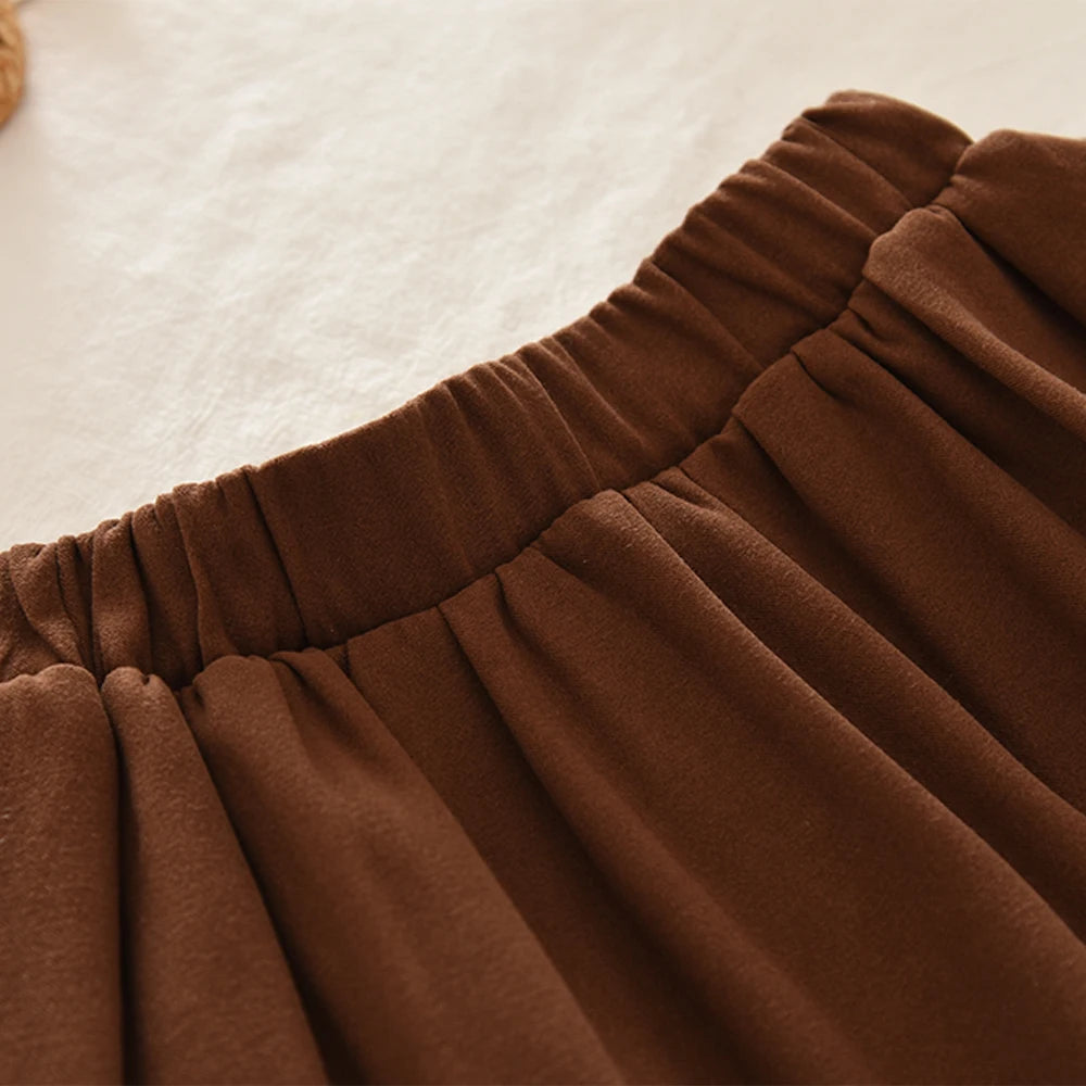 Khaki Mode Herbst Winter Neue 3-7 Jahre Alte Mädchen Rundhals Langarm Bogen Top + Falten rock Zwei Stück Set Koreanische Version