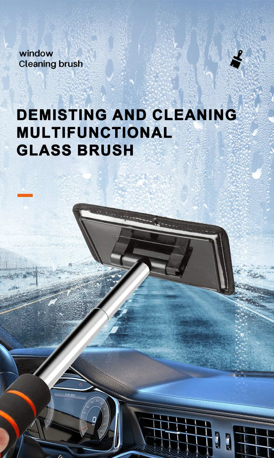 SEAMETAL Car Windshield Demisting Brush with Telescopic Handle, Car and Household Glass Cleaning Brush, Dust Removal Tool