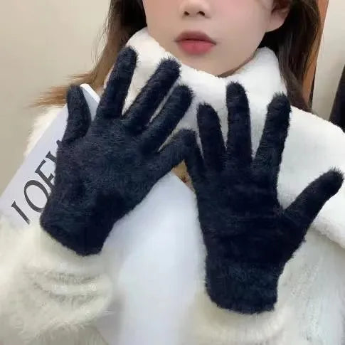 Mode Winter Nerz Samt Fünf Finger Handschuhe Plüsch Warme Kalt-proof Handschuhe Frauen Im Freien Radfahren Einfarbig Wistiti Fäustlinge
