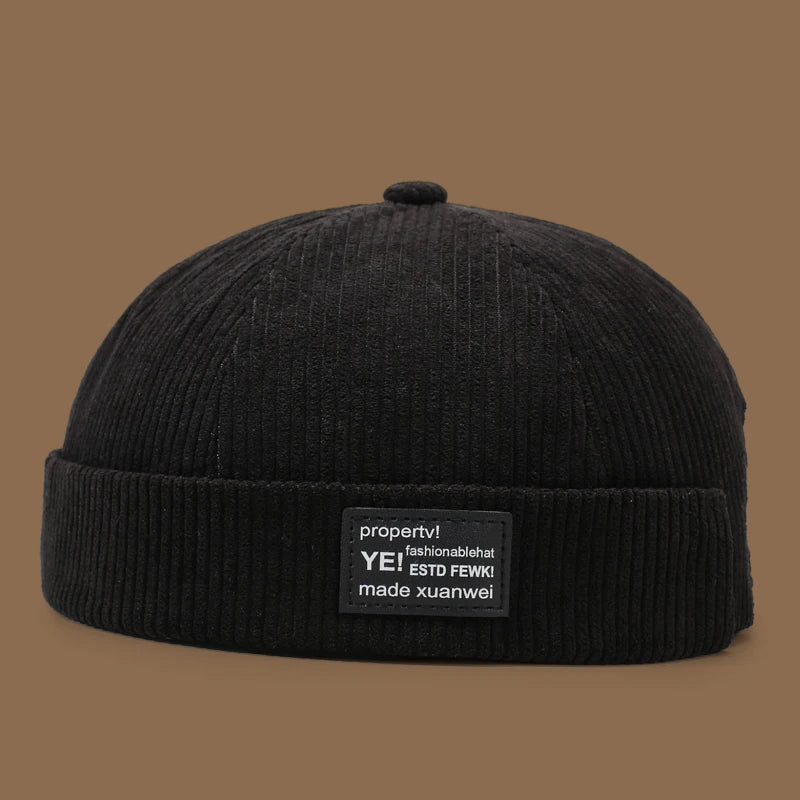 Herbst- und Winter-Cordhut ohne Krempe, lässiger Hut im Yuppies-Stil, gestreifter Samthut für Damen und Herren