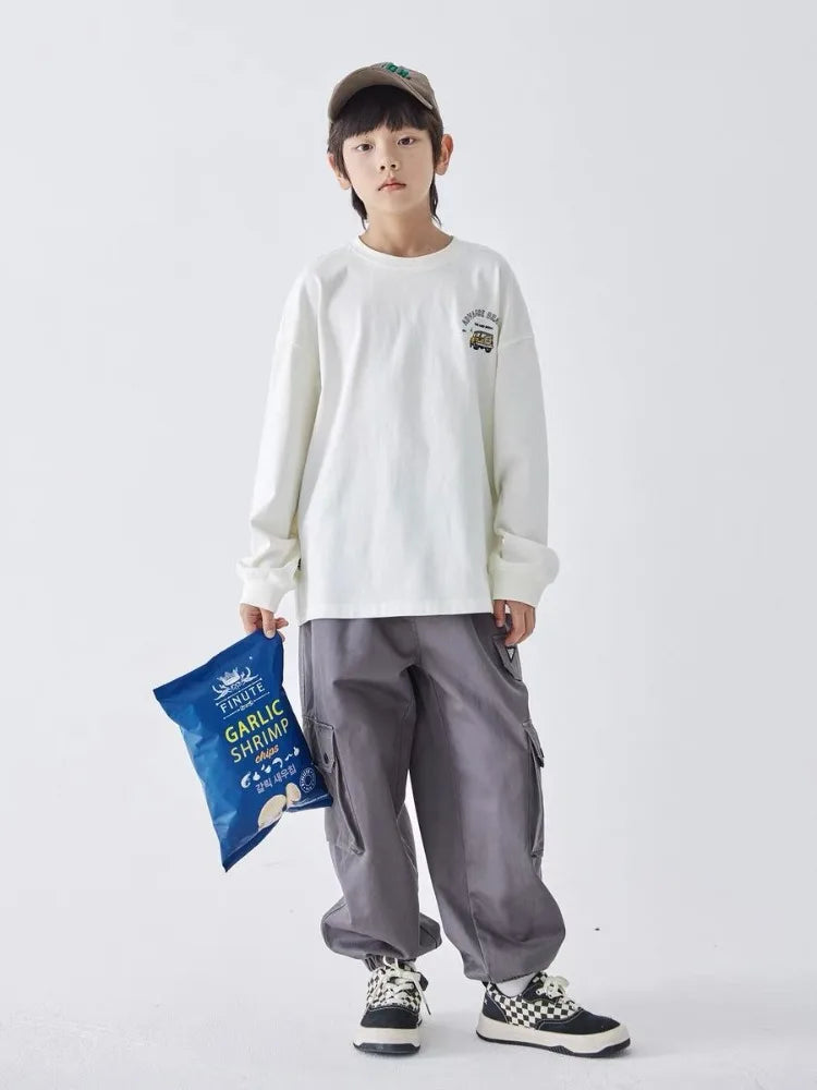Langarm-T-Shirt mit lustigem Aufdruck, lockere übergroße Kinder-T-Shirts für Kinder, Kinderkleidung von 8 bis 12 Jahren, Jungen-Top-Kleidung