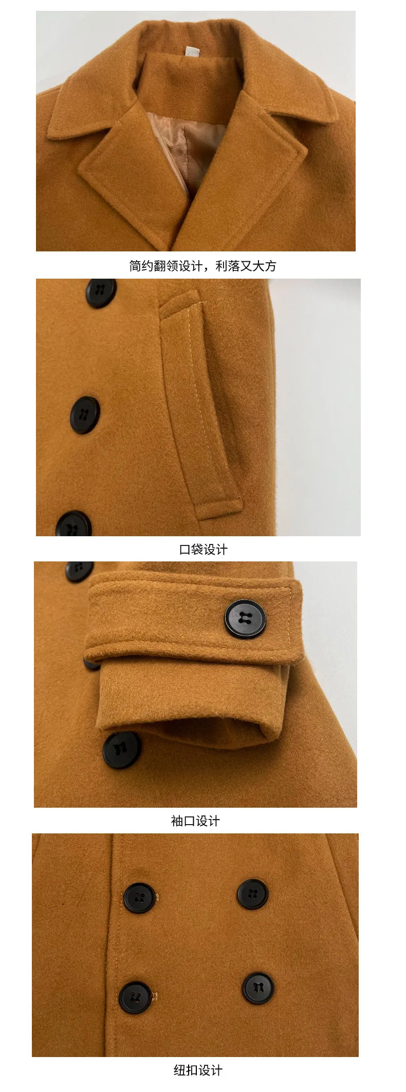 Teen Jungen Wolljacke Herbst Winter Neue Lange Stil Einfarbig Dicke Warme Revers Trenchcoat Für 3-10Y Kinder Hübsche Oberbekleidung
