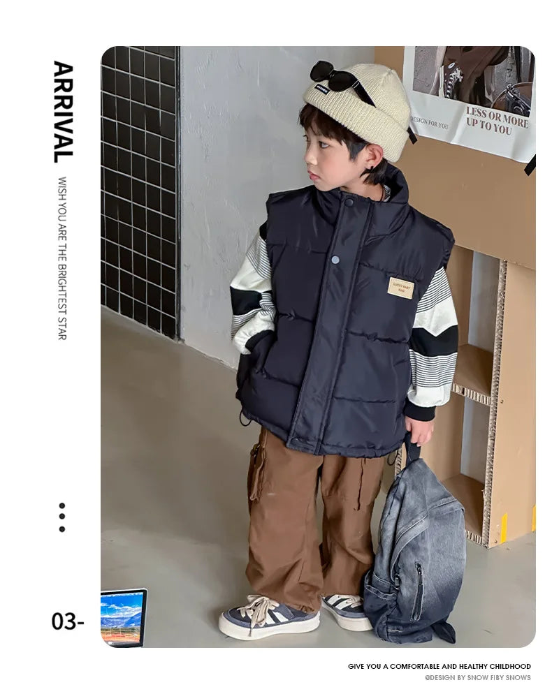 Weste für Teenager, Jungen und Mädchen, Frühling und Herbst, einfarbig, dick, warmhaltend, Stehkragen, für Kinder von 4-14 Jahren, Winter-Baumwoll-Daunenjacke