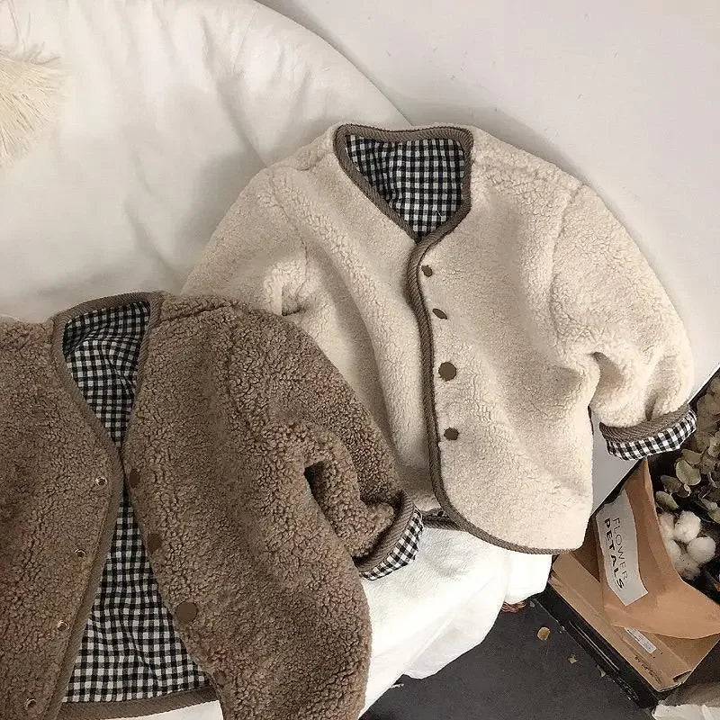 Neue Herbst und Winter Neue Warme Jacke Kinder Zwei Seiten Tragen Plaid Plüsch Jacke Kinder Jacken Winter Kleidung für Mädchen