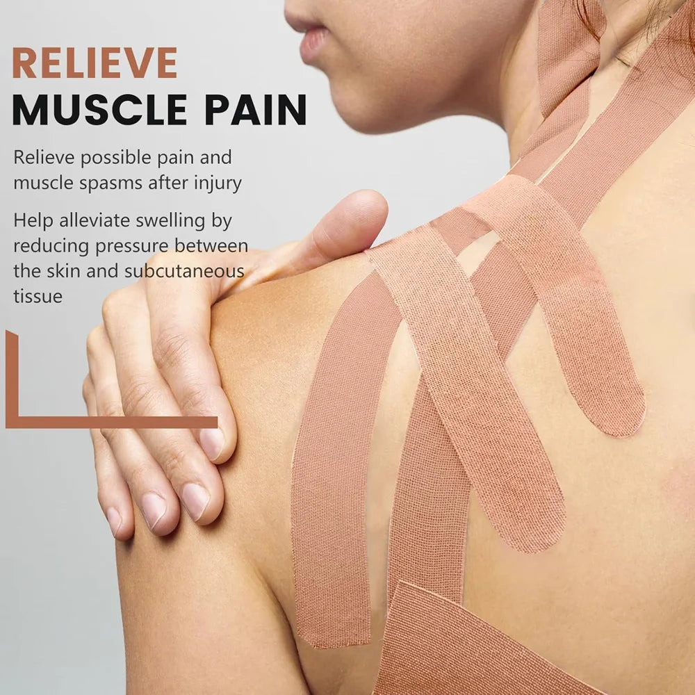 5-Rollen Kinesiologie-Tape, vorgeschnitten |   Wasserdichtes, elastisches Sportband, selbstklebendes Sportband zur Linderung von Muskelschmerzen und zur Unterstützung der Gelenk