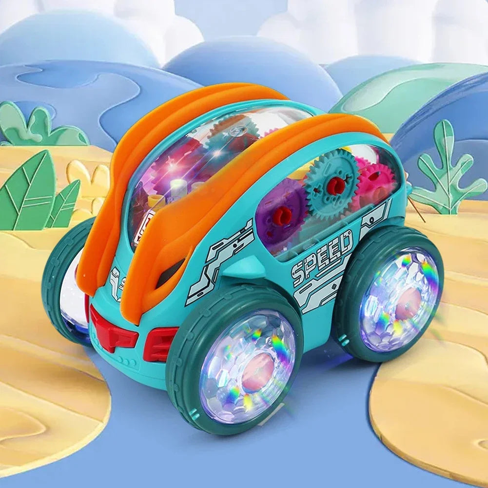 Stunt-Auto für Kinder, drehbares Spielzeugauto mit bunten Lichtern und Musik, elektrisches dynamisches Getriebefahrzeugmodell, Kindergeschenk