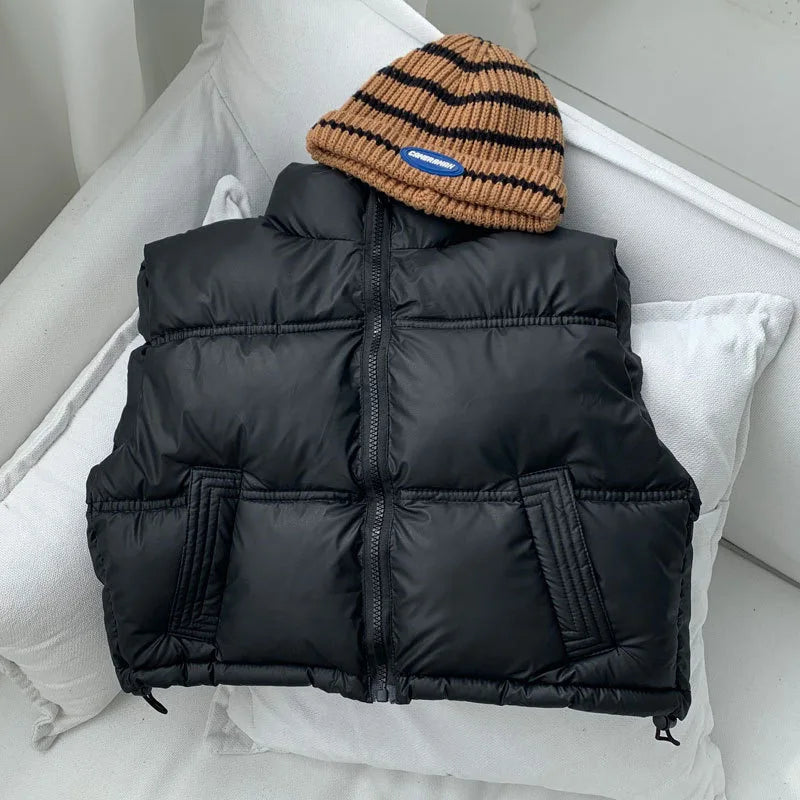 Herbst Winter Neue Jungen Mädchen Weste Einfarbig Dicke Warme Daunen Baumwolle Zipper Weste Für 3-12 Jahre Teen kinder Casual Oberbekleidung
