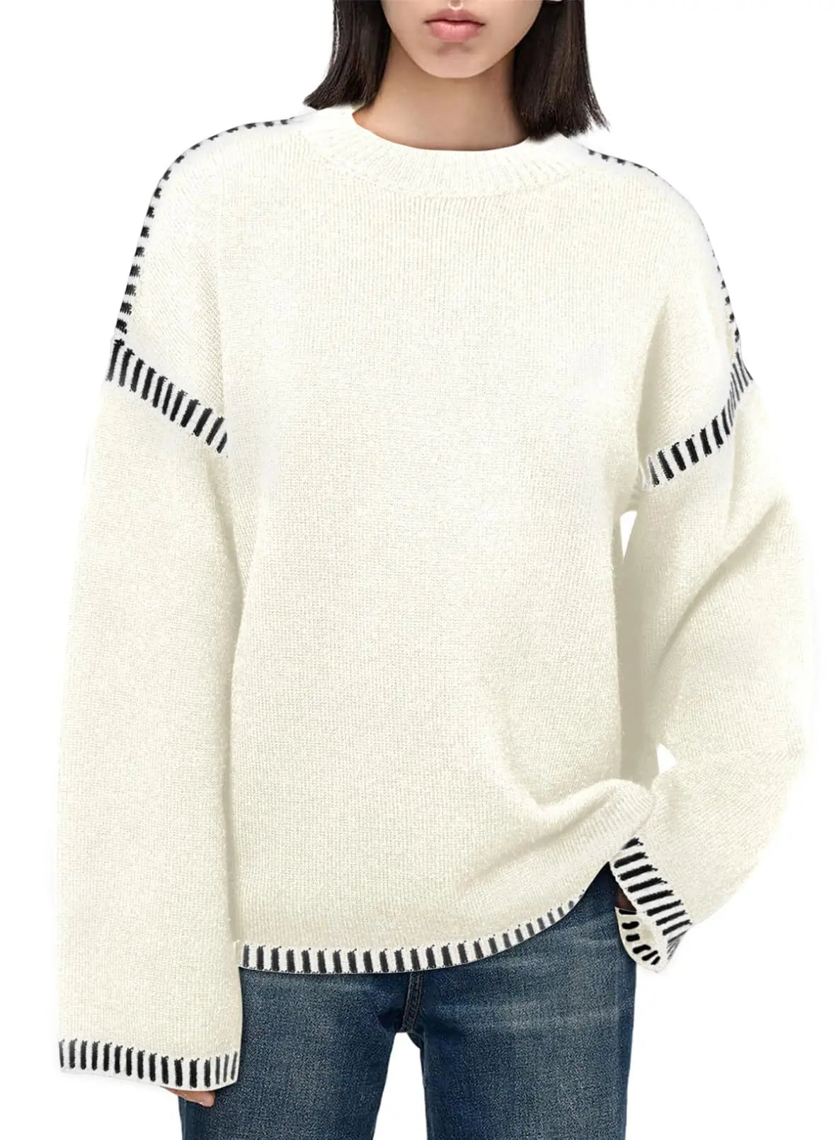 Strickwaren Damen Kleidung Sueter Roupas Femininas Damen Winter Strickpullover Rundhalsausschnitt Lose Lange Ärmel Herbst Mode 2025