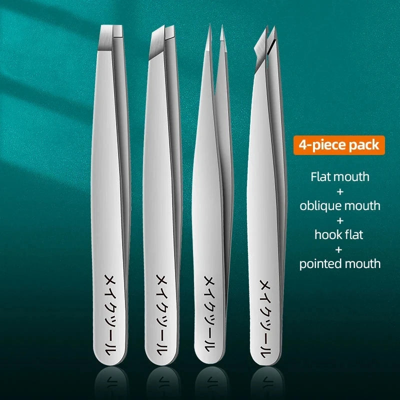Ouriner Augenbrauenpinzetten-Set, 4-teilig, Edelstahl-Augenbrauenpinzette, professionelles Beauty-Tool-Set für das nach innen gerichtete Haarwachstum