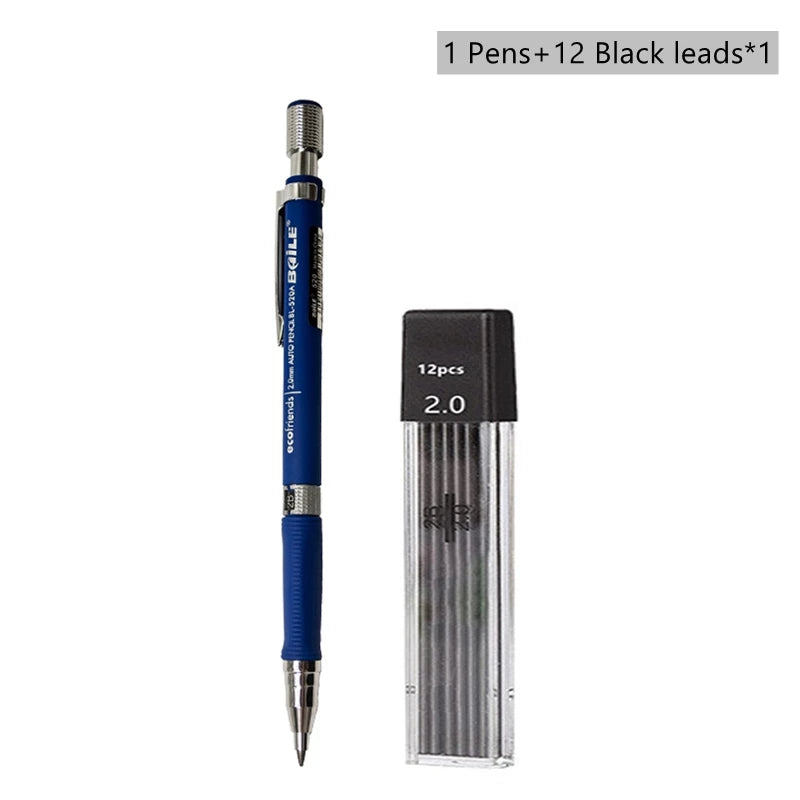 Druckbleistift-Set 2,0 mm mit 2B-Schwarz/Farben-Minenminen zum Schreiben, Skizzieren, Kunst, Zeichnen, Malen, Schule, automatischer Bleistift