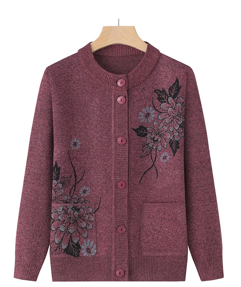 Koreanische frauen Kleidung Neue Stricken Woolen Gedruckt Strickjacke Mantel Mittleren Alters Mutter Strickwaren Tops Vintage Oma Pullover Jacke
