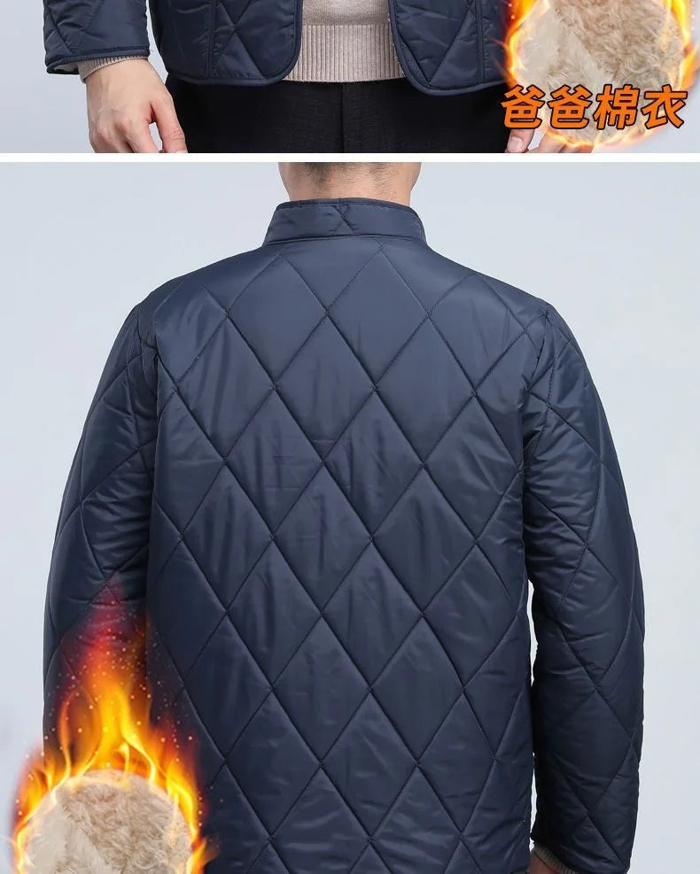 Neue Lammfell-Baumwolljacke für Ältere Herren, Dicke Fleece-Gefütterte Lockere Warme Winterjacke für Väter und Großväter