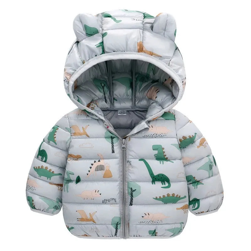 Kinder Jungen Baby Mit Kapuze Leichte Daunenjacken Warme Oberbekleidung Herbst Kinder Mädchen Mäntel Cartoon Dinosaurier Druck Freizeitkleidung