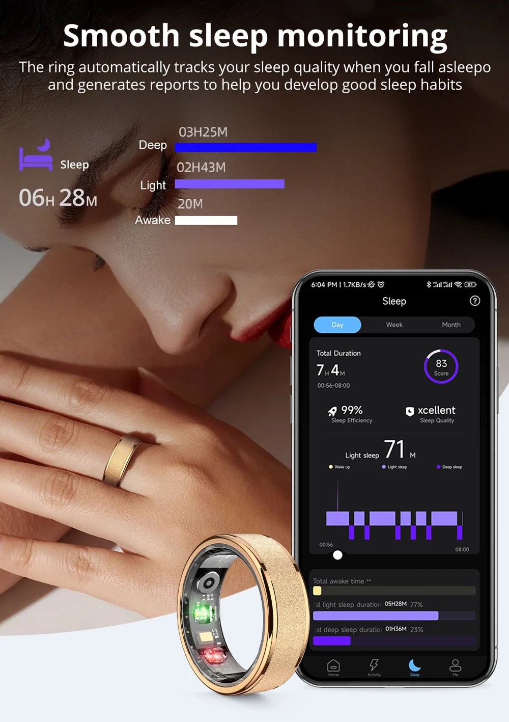 COLMI R10 Smart Ring mit Ladeetui für Männer und Frauen, Gesundheits- und Schlafmonitor, 5ATM wasserdicht, Multi-Sport-Modus