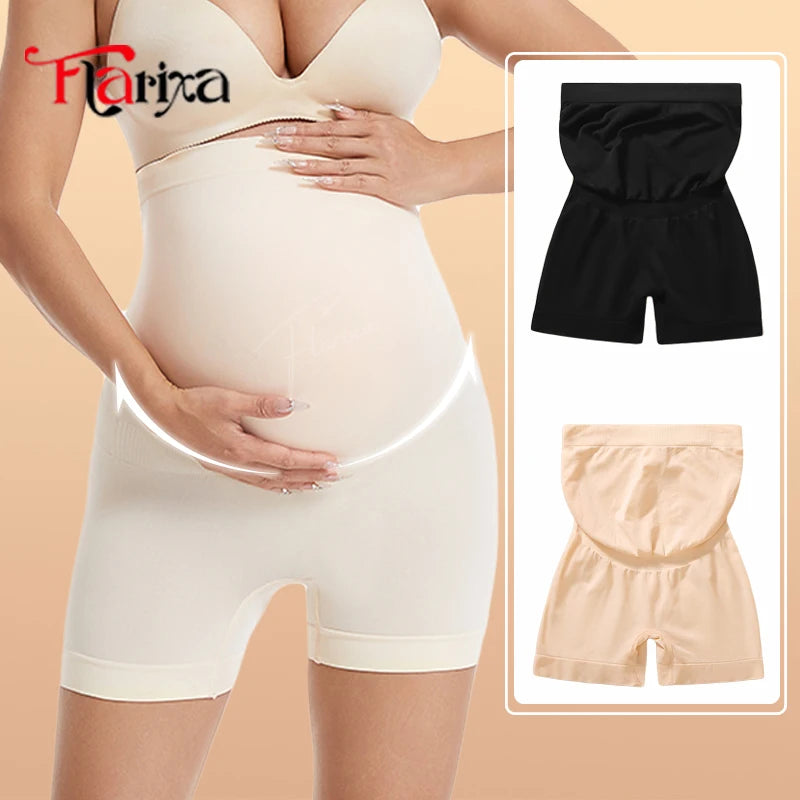 Flarixa Nahtlose Mutterschaft Leggings Shorts Hohe Taille Schwangere Frauen Höschen Schwangerschaft Bauch Bump Boxer Briefs Hohe Elastische
