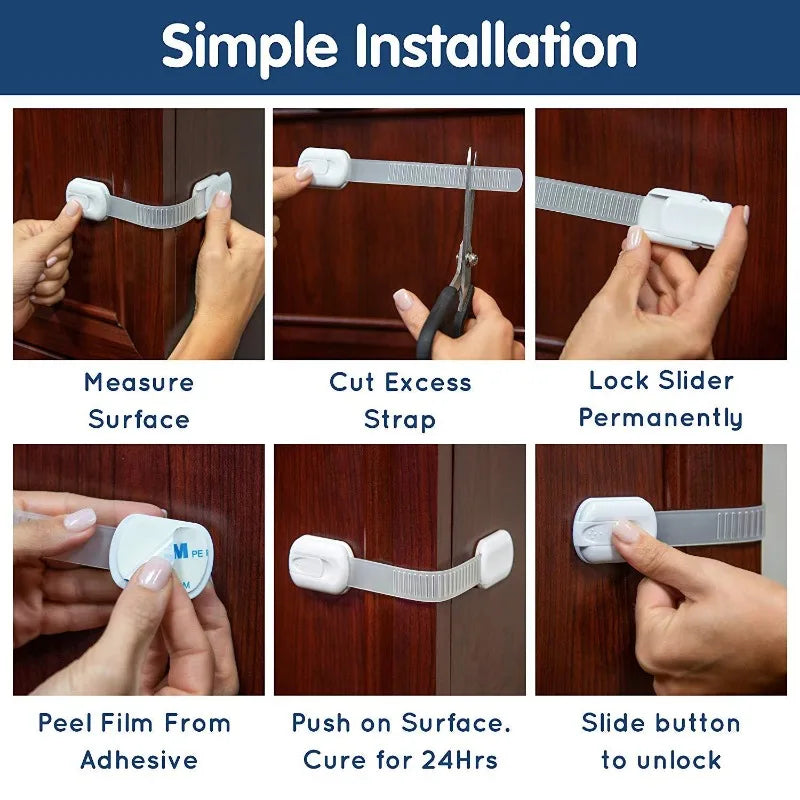 Baby Safety Lock, Drawer Child Proof Latch, Cabinet Locks, Self-Adhesive Cabinet, Drawer and Door Straps, Baby Proof Straps