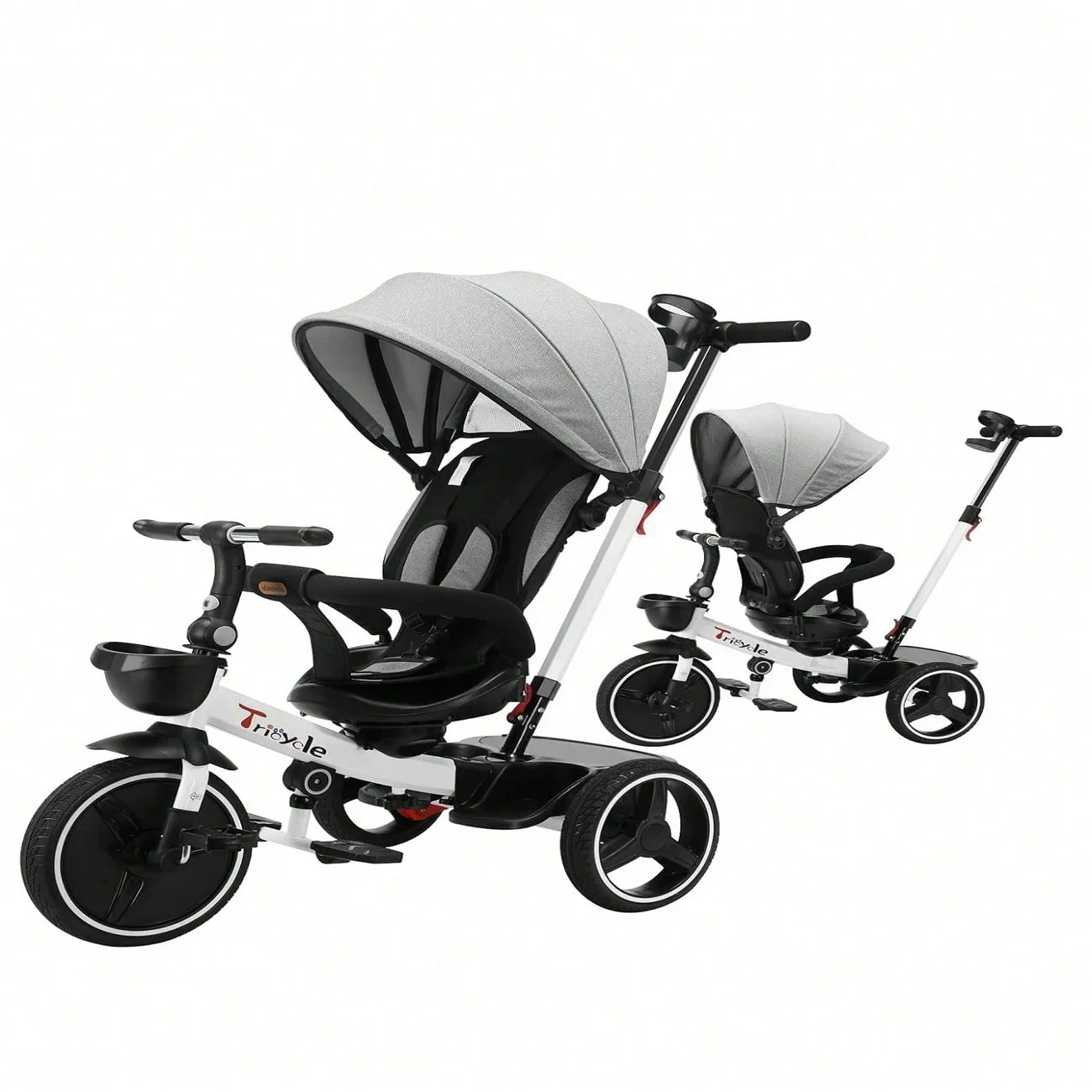 Baby-Dreirad, 6-in-1-Baby-Push-Bike-Lenkwagen, Lern-Fahrrad für Kleinkinder/abnehmbare Geländer, verstellbares Baldachin