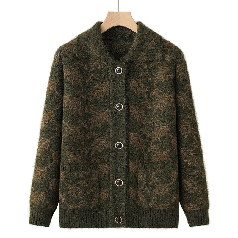 Mode Oma Gestrickte Oberbekleidung Mantel Herbst Winter Verdicken Pullover Jacke Mittleren Alters Mutter Tops Frauen Strickjacke Mujer 4XL