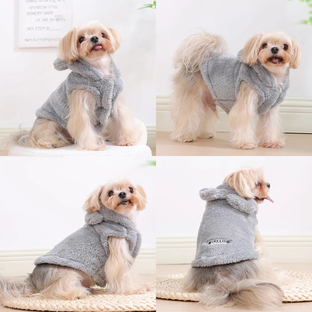 Weiche Fleece-Haustier-Hundekleidung, süßer Kapuzenmantel für kleine und mittelgroße Hunde, Katzen, Herbst-Winter-Welpen-Kapuzenjacke, Pullover, Mops-Bekleidung