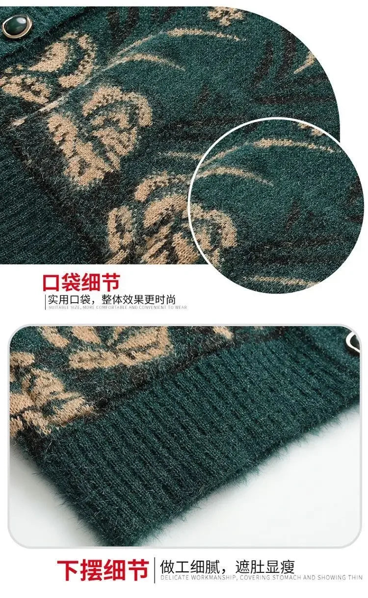 Mittelalterliche Mutter Strickjacke Pullover Mäntel Frühling Herbst Damen Langarm Strickwaren Oberteile 60-70 Jahre alte Oma Kleidung KX16