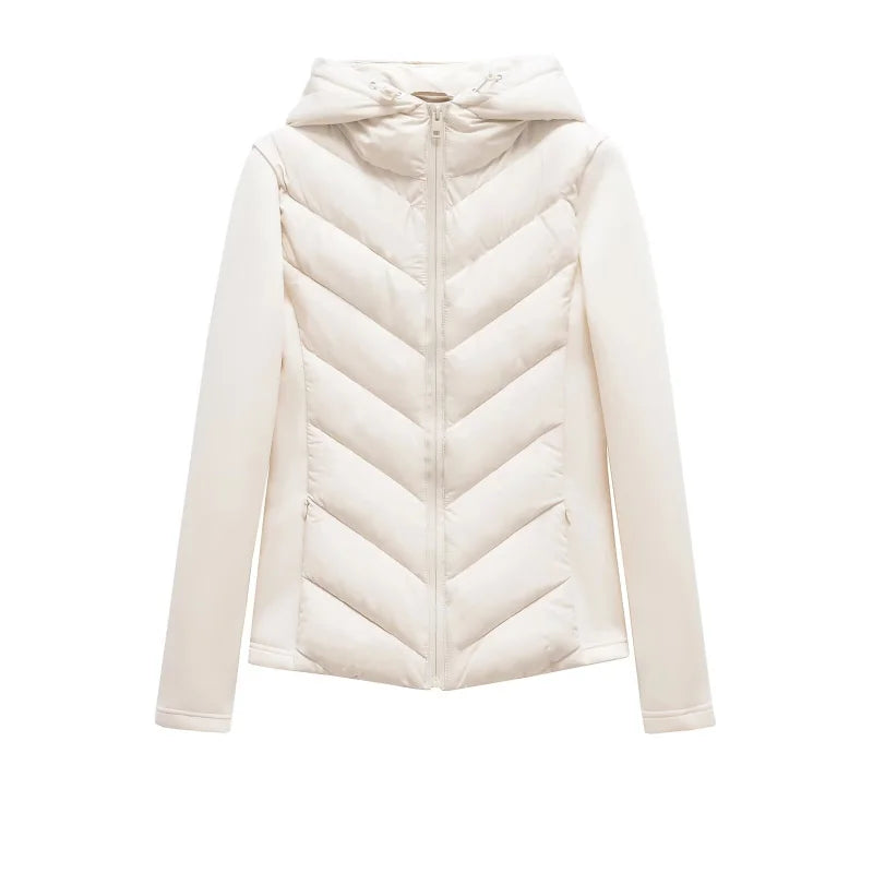 ETJ 2025 neue Damen-elegante Mode-Patchwork-Langarm-Stehkragen-Baumwolljacke mit Kapuze, Sportmantel 8073227