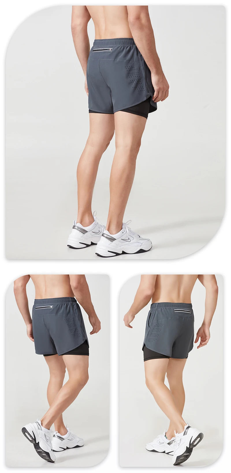 Männer Laufshorts Schnell trocknend Fitness Schwarz Doppel Schicht Shorts Männer Neue Sport Workout Training Bodybuilding Kurze Hosen