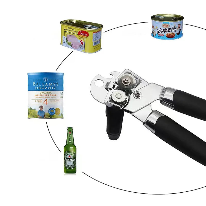 Dosenöffner aus Edelstahl, multifunktionaler Grifföffner, seitlich geschnitten, professionelle Dosen, Flaschenöffner, Küchenhelfer
