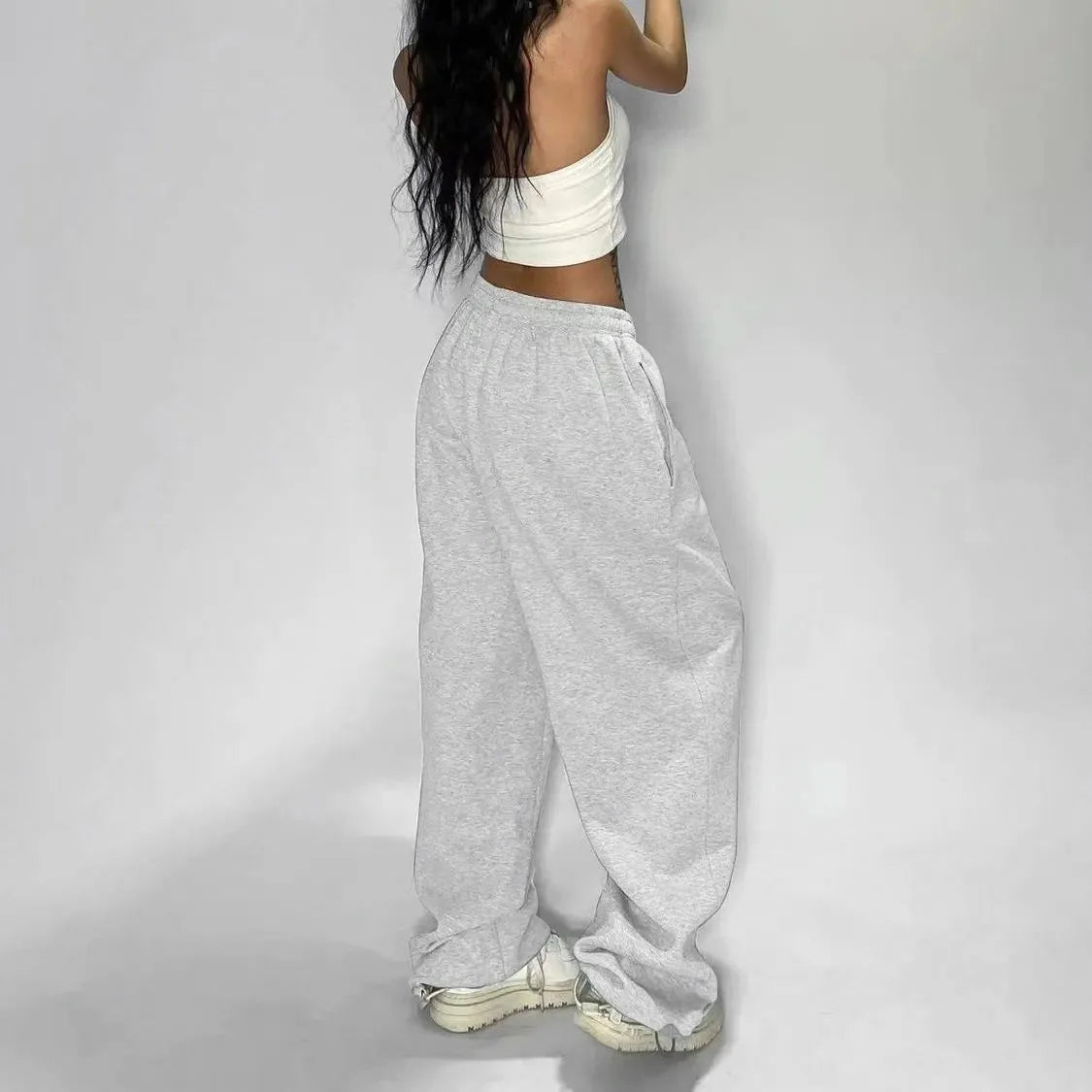 Y2k Graue Freizeithose Vintage Funktionelle Taktische Herren Damen Premium Jogging Hose mit weitem Bein Kordelzug Streetwear Jogginghose